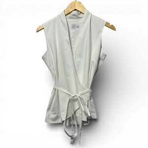 Vintage Y2K GAP Stretch Cotton Wrap Top Sleeveless White XS Early 2000s